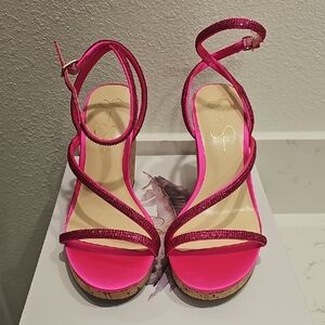 Jessica Simpson Valley Pink Rhinestone Cork Wedges